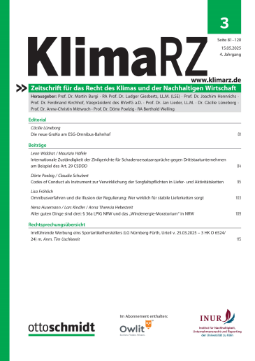  KlimaRZ - Zeitschrift für das Recht des Klimas und der Nachhaltigen Wirtschaft